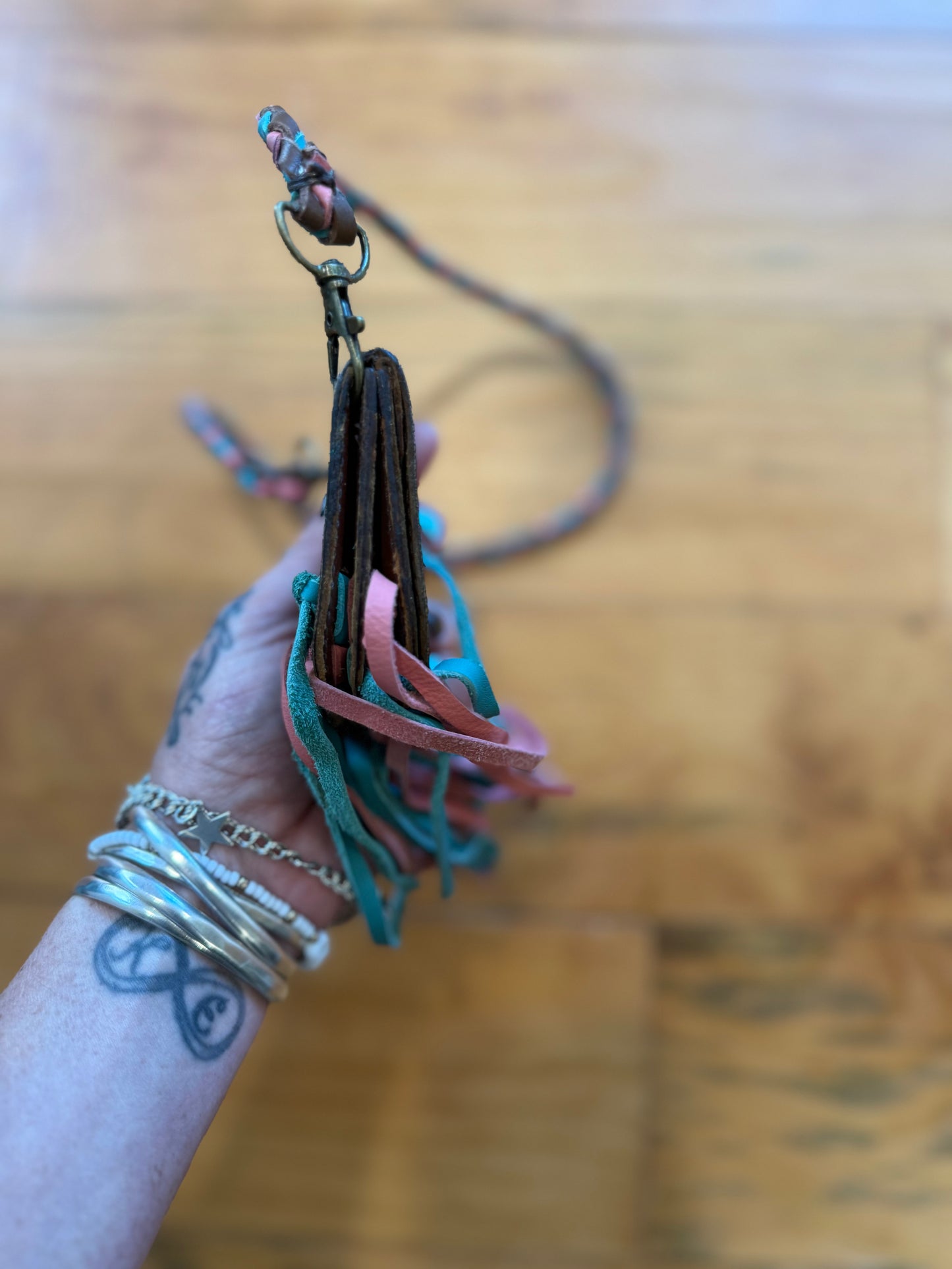 Pink & Blue Fringed LV Coin Wristlet