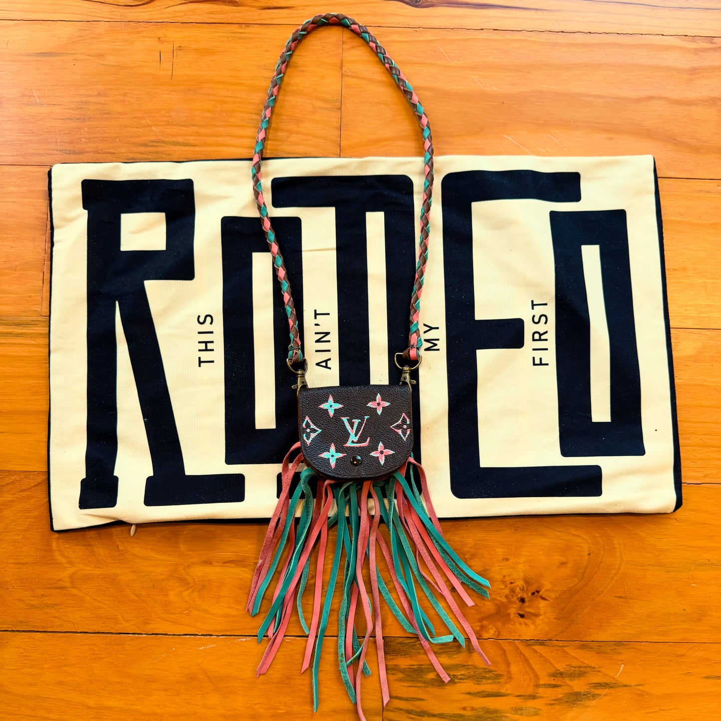 Pink & Blue Fringed LV Coin Wristlet