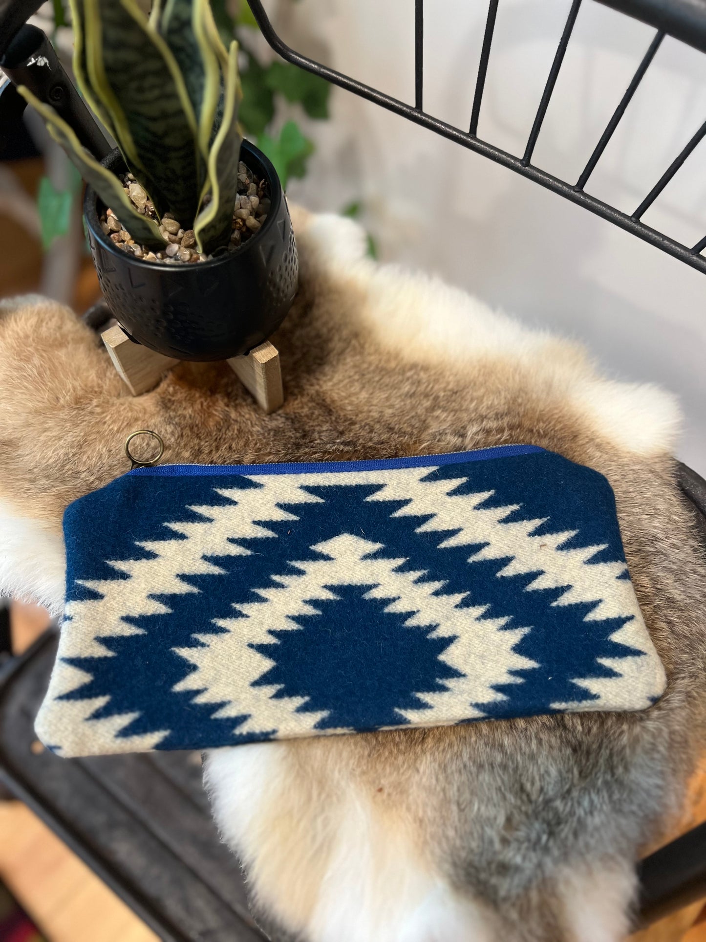 Blue & White Pendleton Pouch