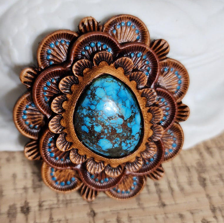 Turquoise/leather inlay