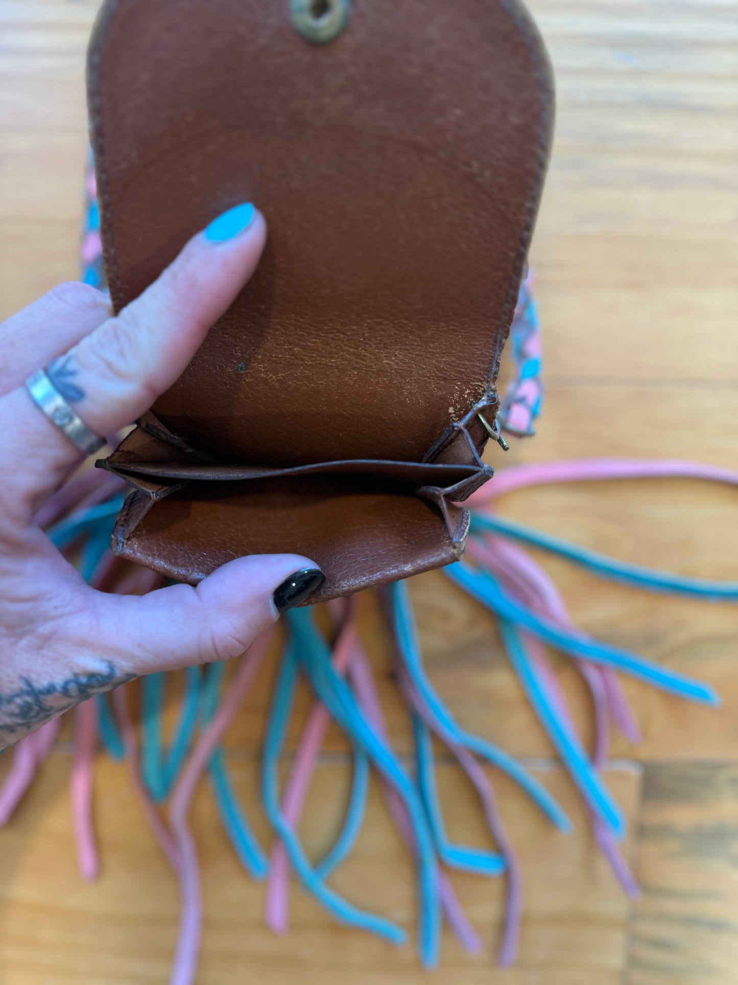 Pink & Blue Fringed LV Coin Wristlet
