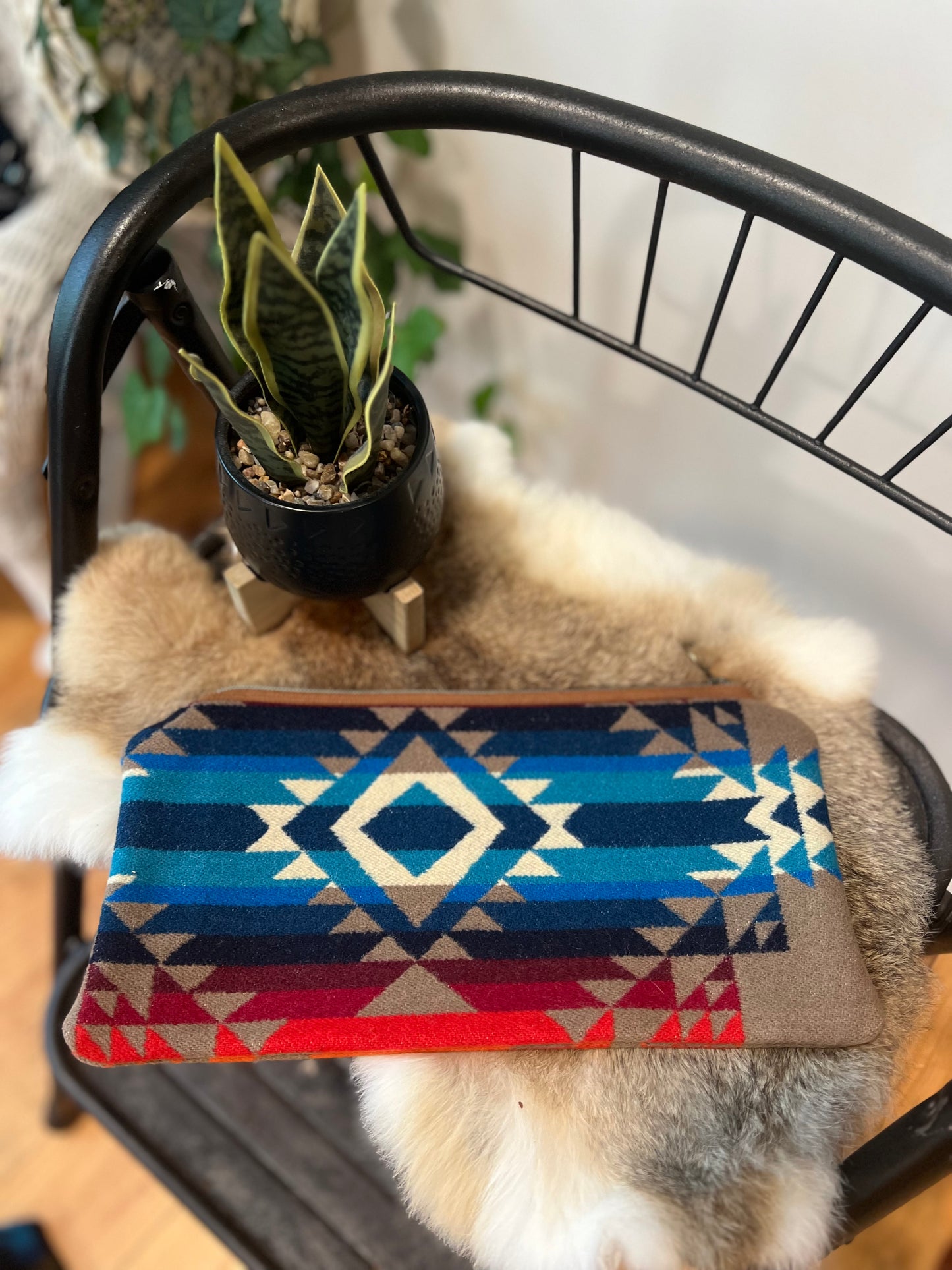 Tan, Blue, Red Pendleton Pouch